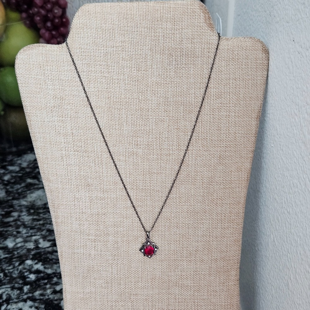 Vintage Dainty Geometric Red Rhinestone Necklace Designer Marked 'A'